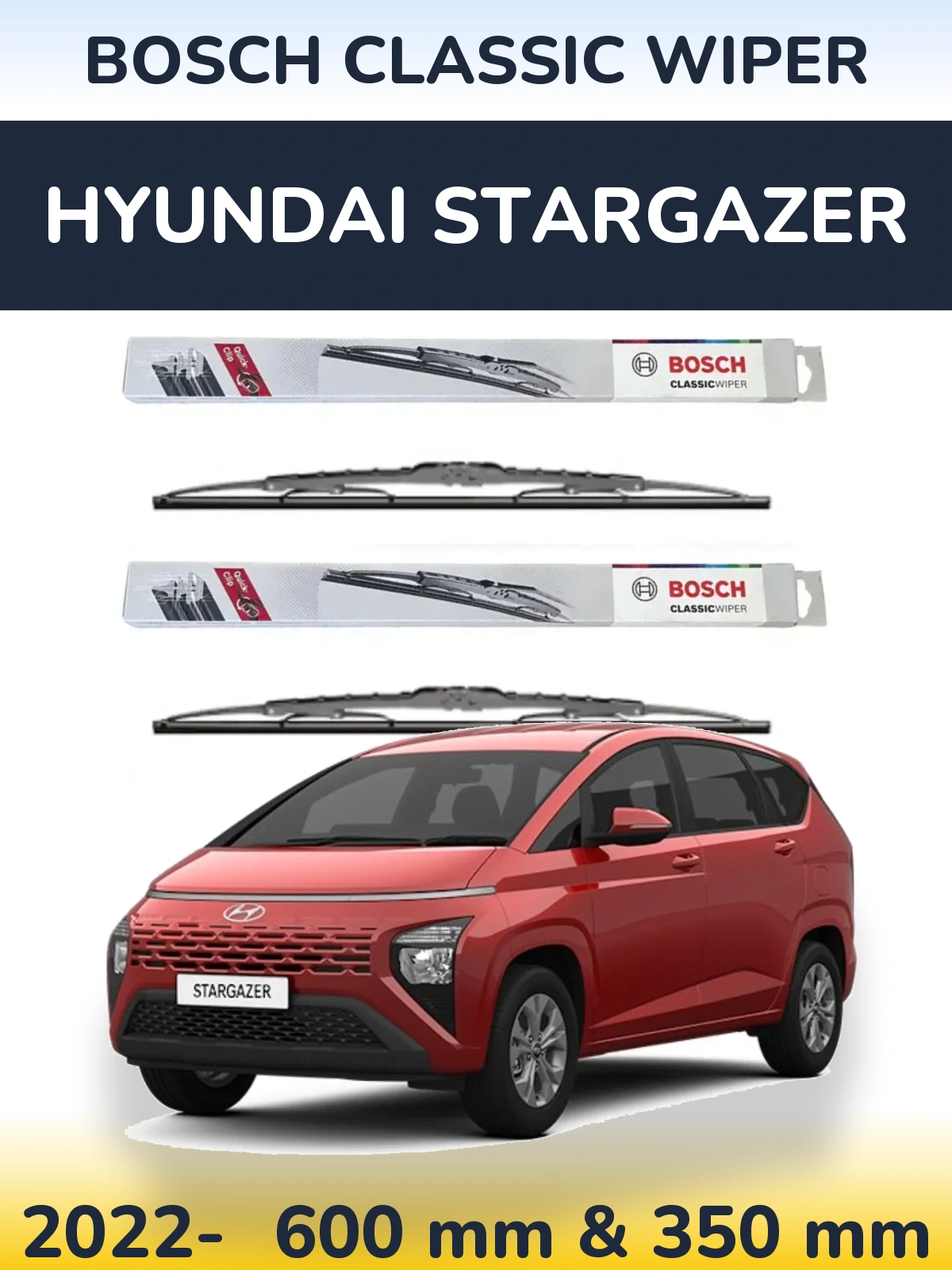 Komplet przednich wycieraczek BOSCH Classic Wiper 600 & 340 mm do Hyundai Stargazer 2022-2026
