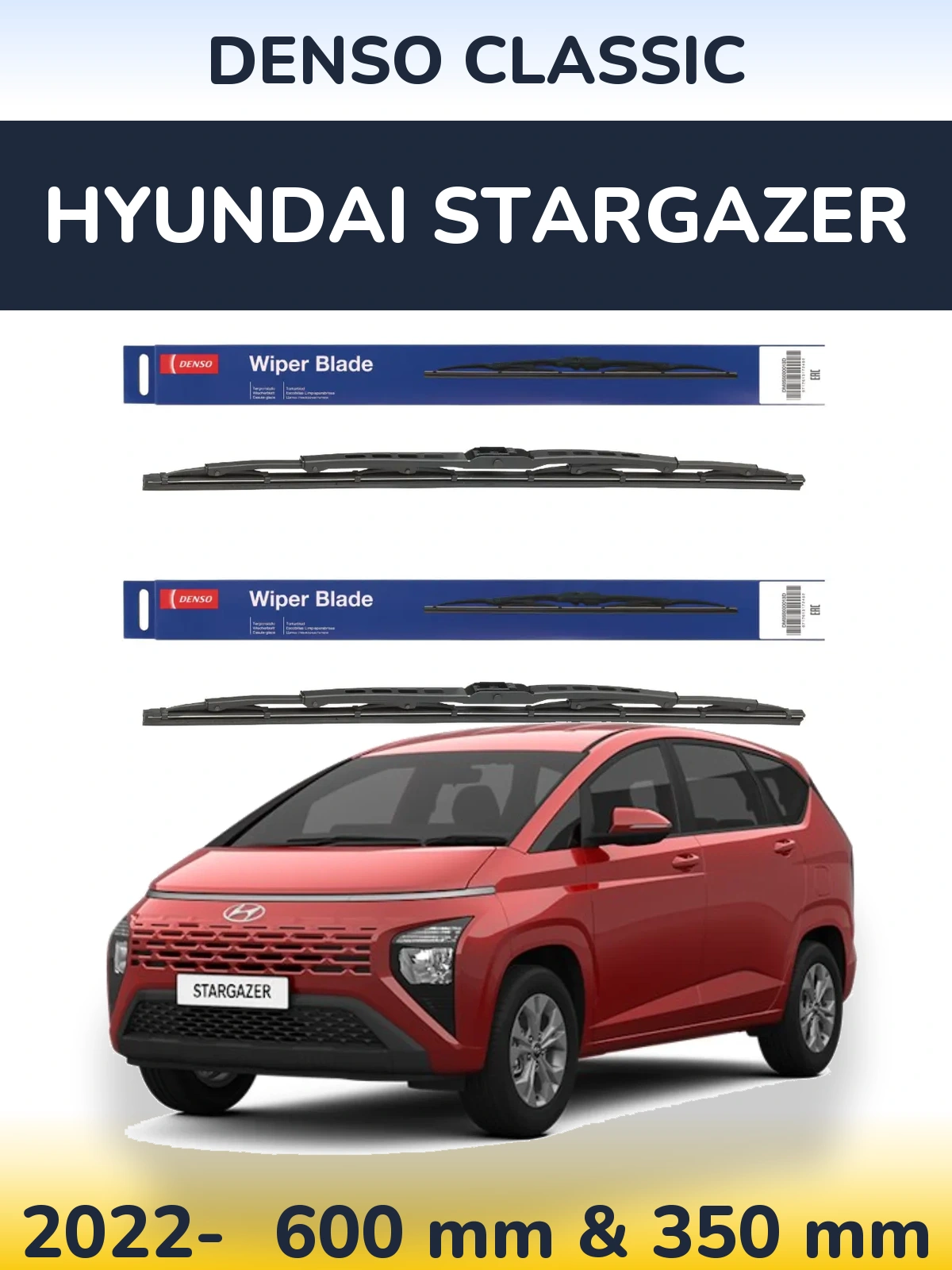 Komplet przednich wycieraczek Denso Classic 600 & 350 mm do Hyundai Stargazer 2022-2026