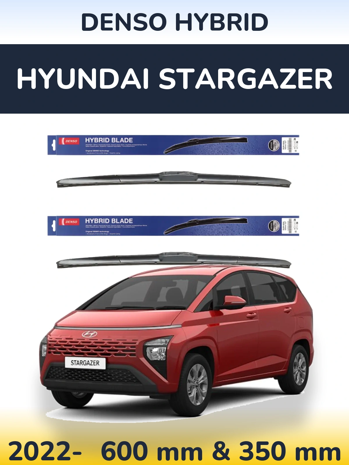 Komplet przednich wycieraczek Denso Hybrid 600 & 350 mm do Hyundai Stargazer 2022-2026