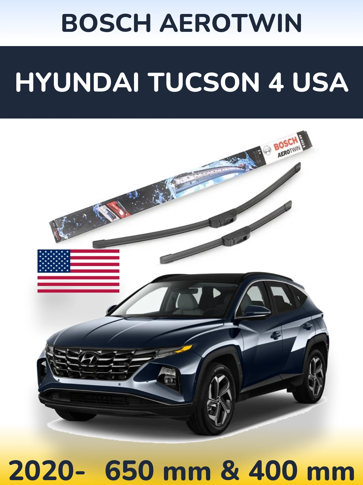Komplet przednich wycieraczek BOSCH AeroTwin 650 & 400 mm do Hyundai Tucson 4 USA 2020-2026