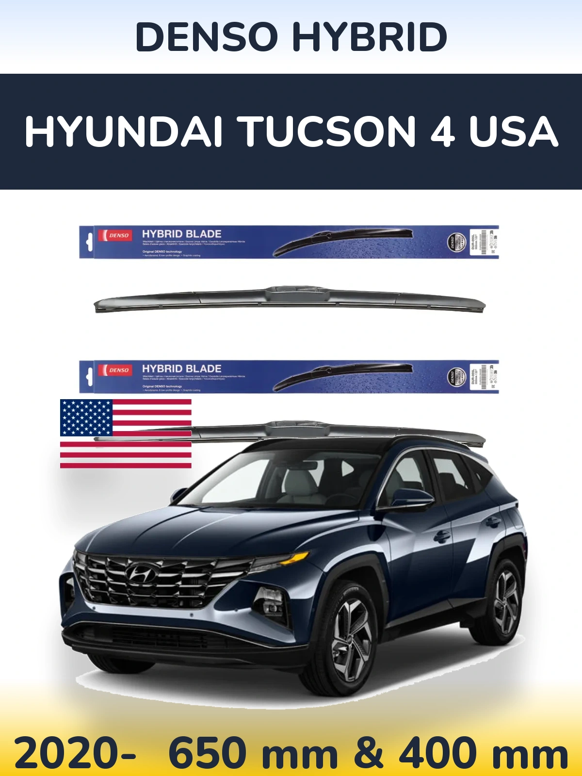 Komplet przednich wycieraczek Denso Hybrid 650 & 400 mm do Hyundai Tucson 4 USA 2020-2026