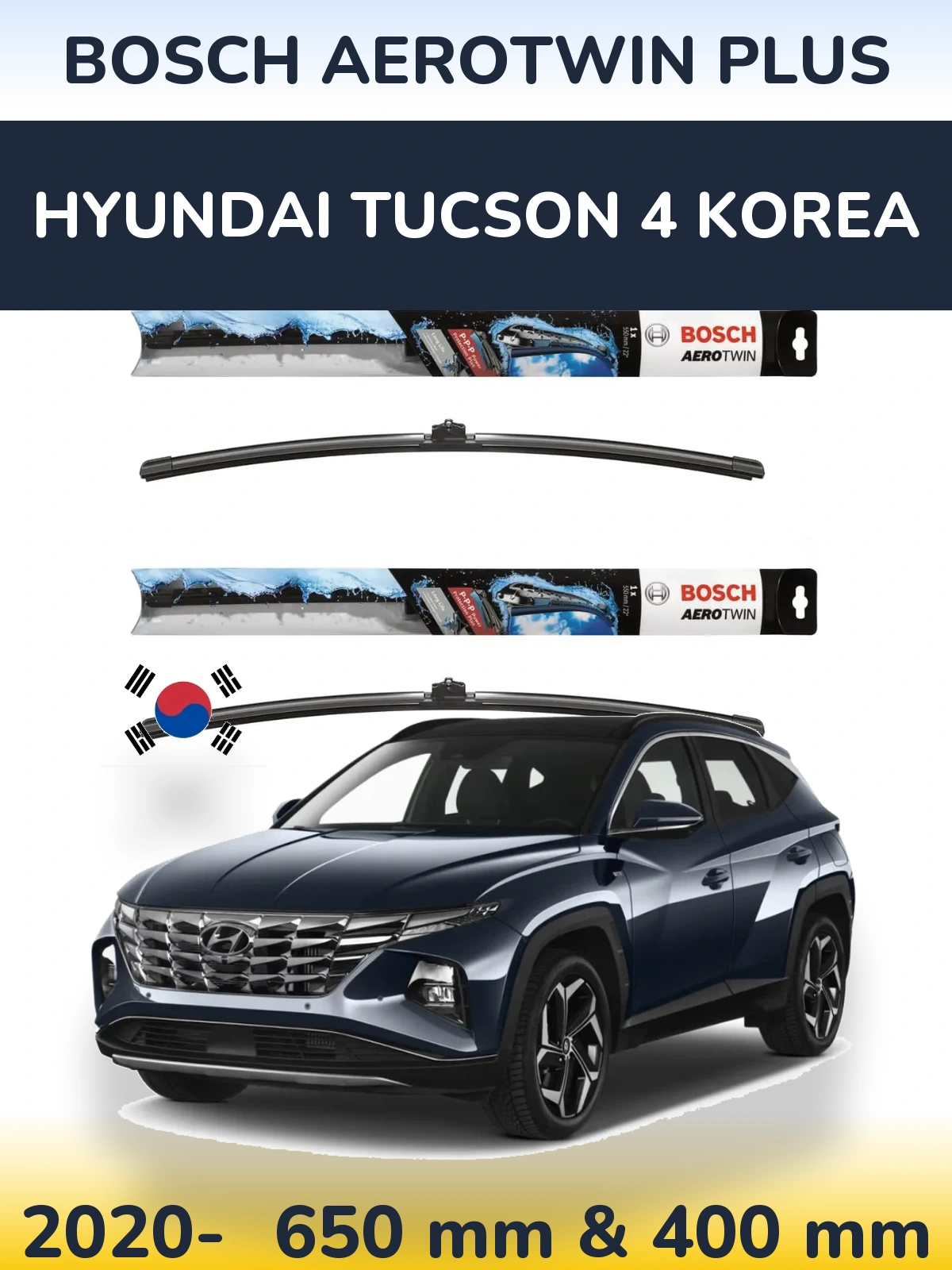 Komplet przednich wycieraczek BOSCH AeroTwin Plus 650 & 400 mm do Hyundai Tucson 4 Korea 2020-2026