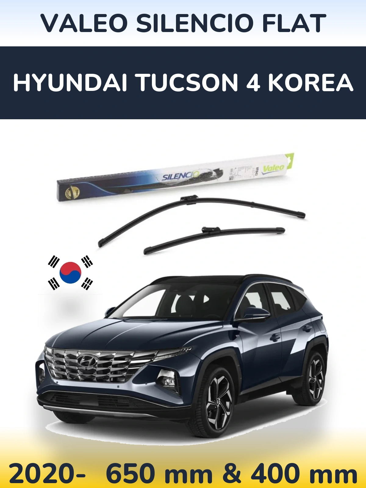 Komplet przednich wycieraczek Valeo Silencio Flat 650 & 400 mm do Hyundai Tucson 4 Korea 2020-2026