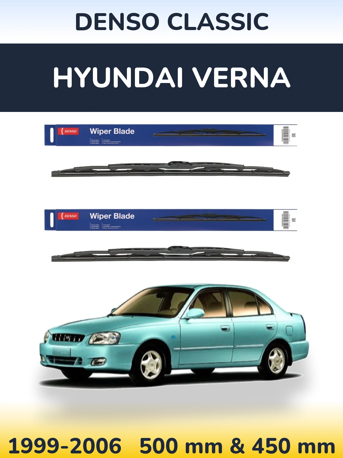 Komplet przednich wycieraczek Denso Classic 500 & 450 mm do Hyundai Verna 1999-2006