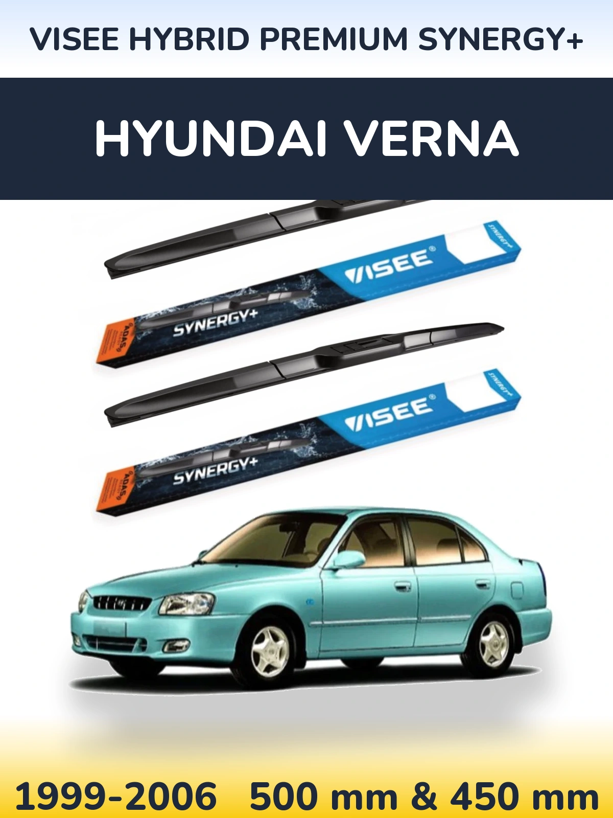 Komplet przednich wycieraczek VISEE HYBRID PREMIUM SYNERGY+ 500 & 450 mm do Hyundai Verna 1999-2006