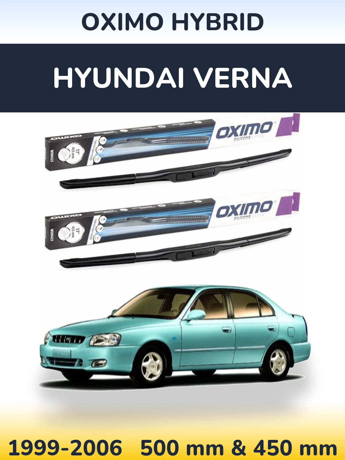 Komplet przednich wycieraczek Oximo Hybrid 500 & 450 mm do Hyundai Verna 1999-2006