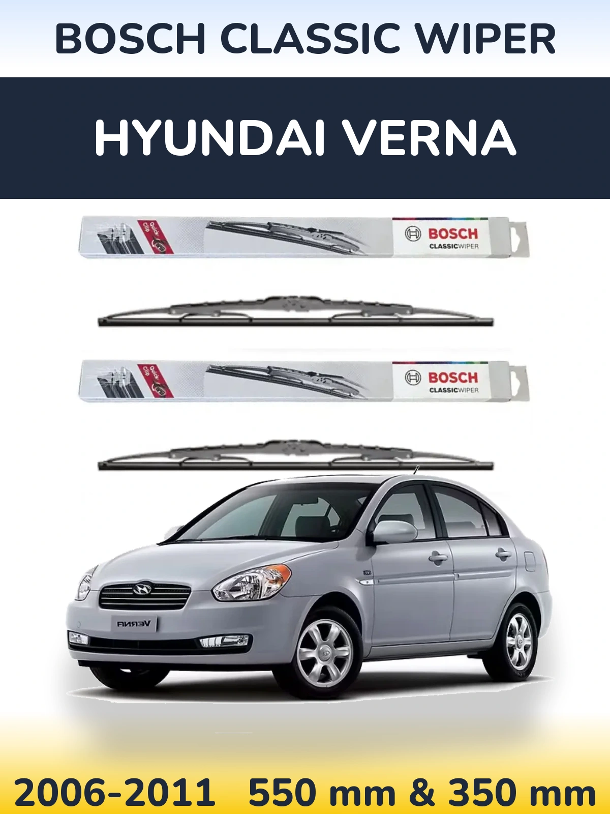 Komplet przednich wycieraczek BOSCH Classic Wiper 550 & 340 mm do Hyundai Verna 2006-2011