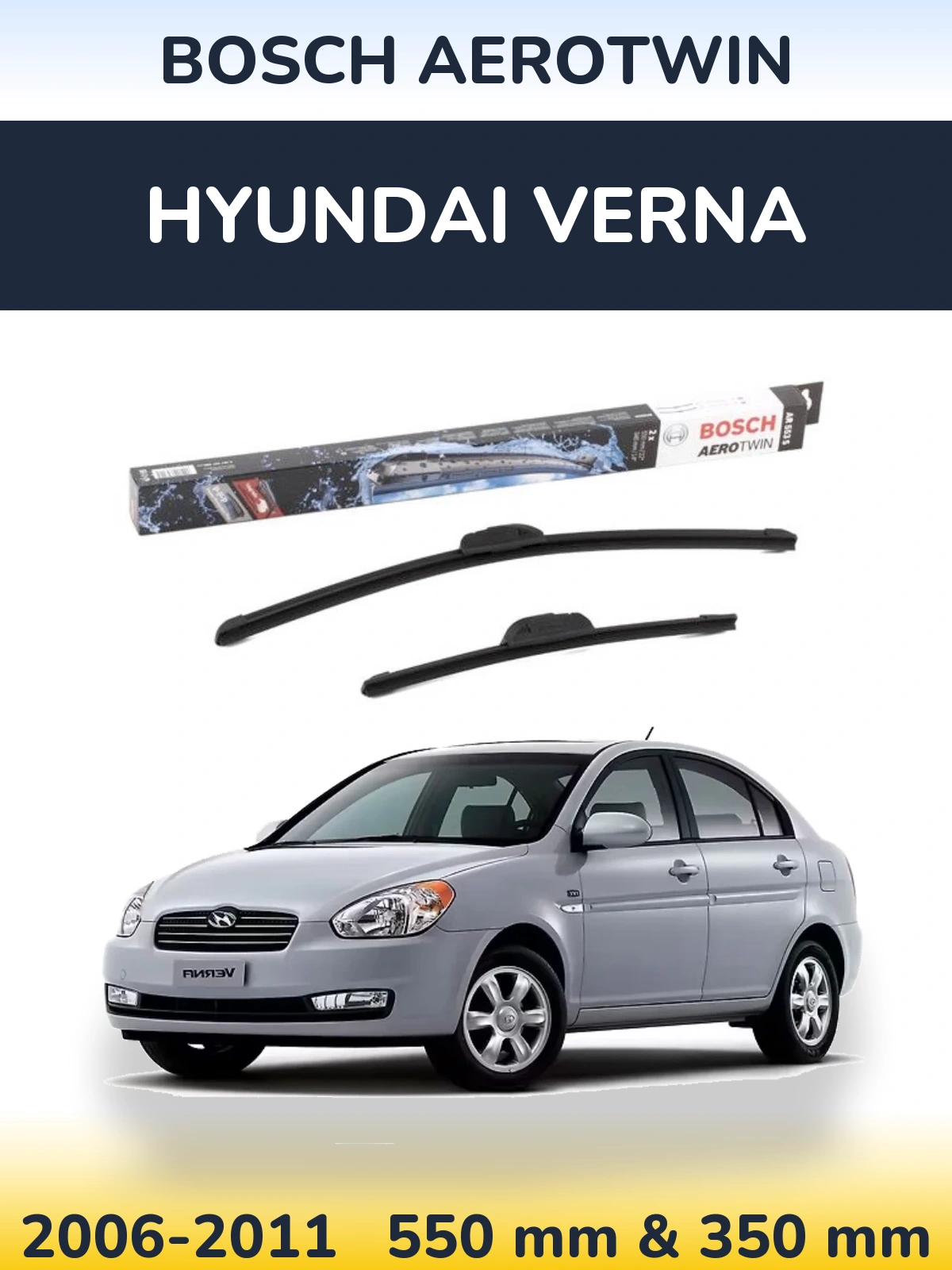 Komplet przednich wycieraczek BOSCH AeroTwin 550 & 350 mm do Hyundai Verna 2006-2011