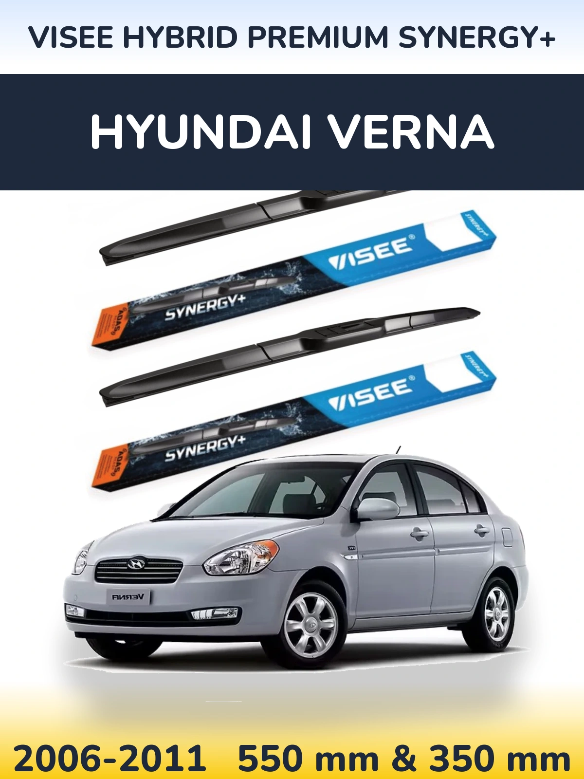 Комплект передних дворников VISEE HYBRID PREMIUM SYNERGY+ 550 & 350 мм для Hyundai Verna 2006-2011