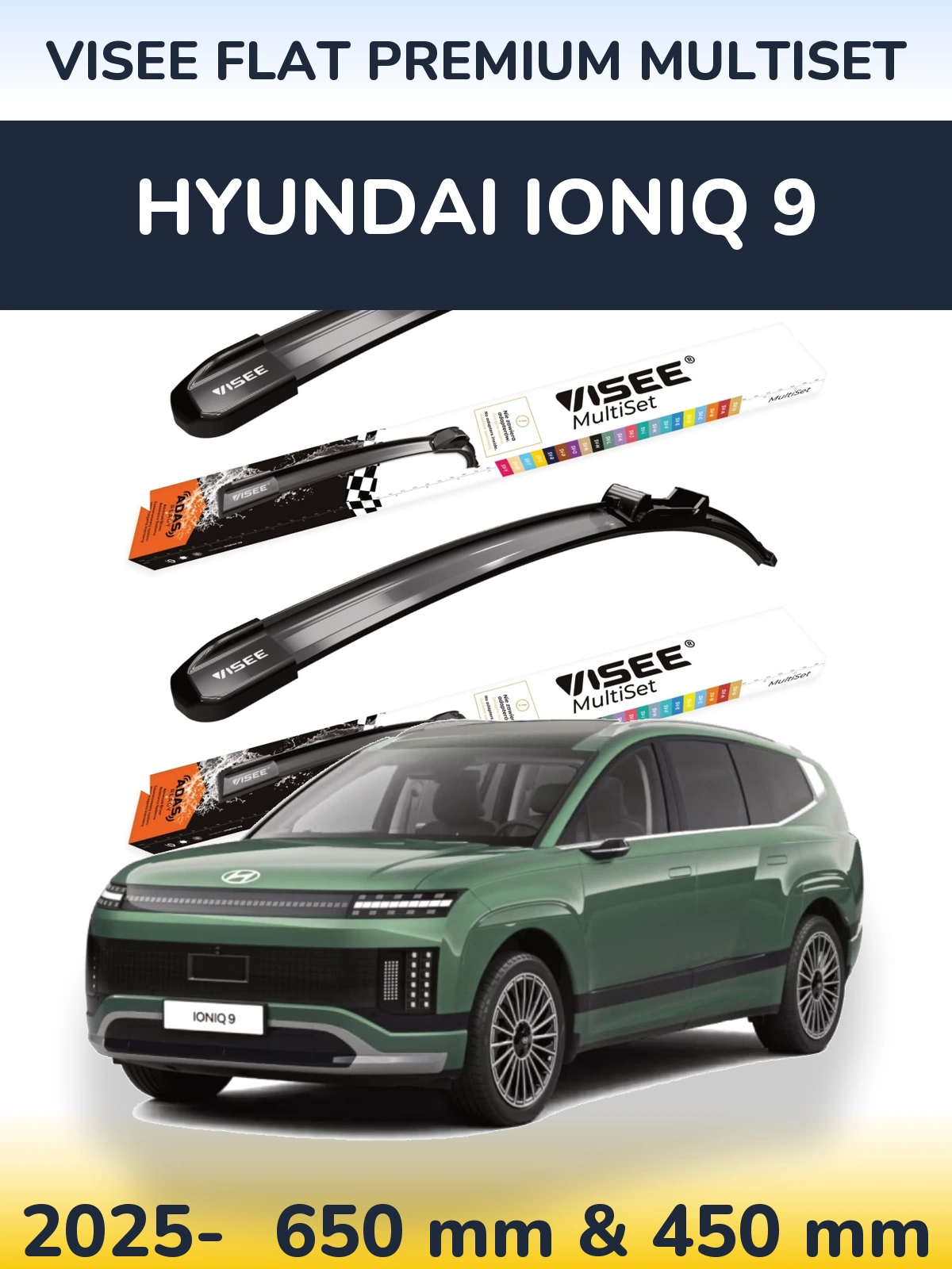 Komplet przednich wycieraczek VISEE FLAT PREMIUM MultiSet 650 & 450 mm do Hyundai IONIQ 9 2025-2026
