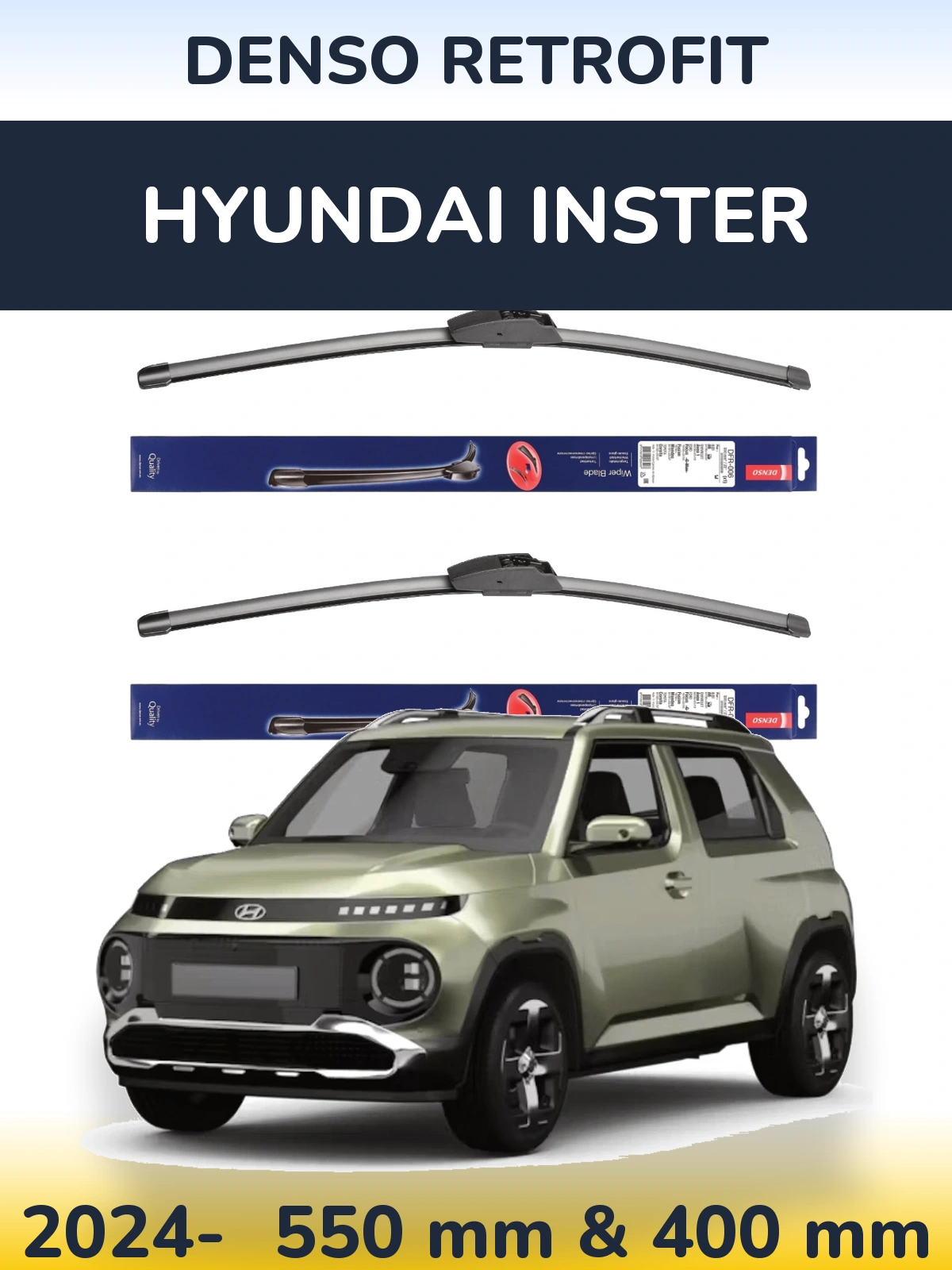Komplet przednich wycieraczek Denso Retrofit 550 & 400 mm do Hyundai Inster 2024-2026