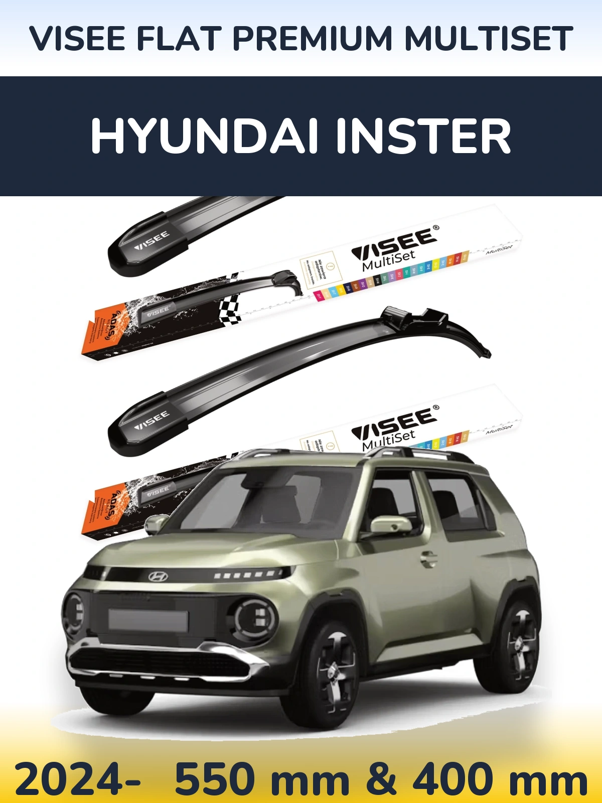 Komplet przednich wycieraczek VISEE FLAT PREMIUM MultiSet 550 & 400 mm do Hyundai Inster 2024-2026