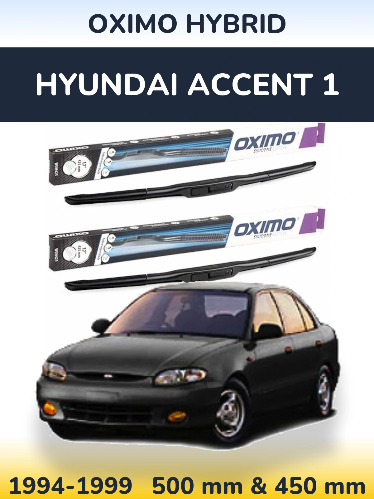 Комплект передних дворников Oximo Hybrid 500 & 450 мм для Hyundai Accent 1 1994-1999