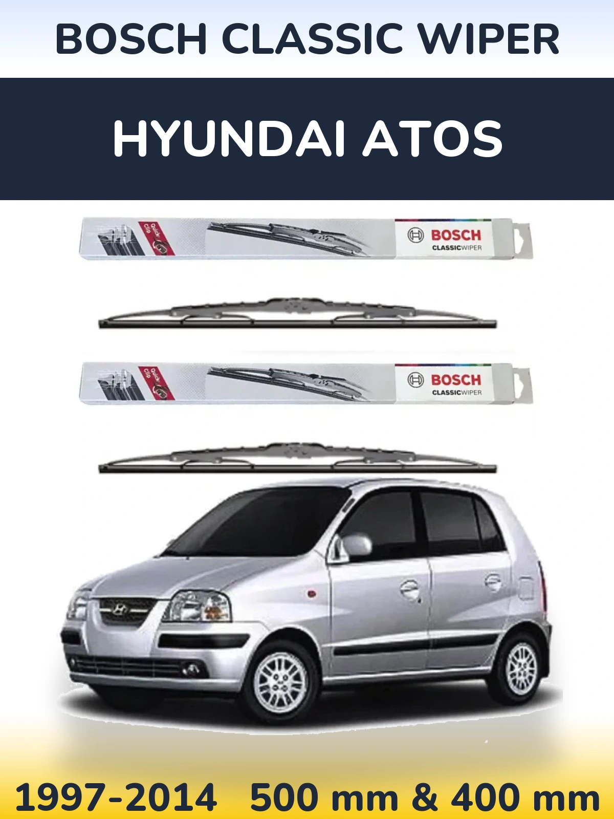 Komplet przednich wycieraczek BOSCH Classic Wiper 500 & 400 mm do Hyundai Atos 1997-2014