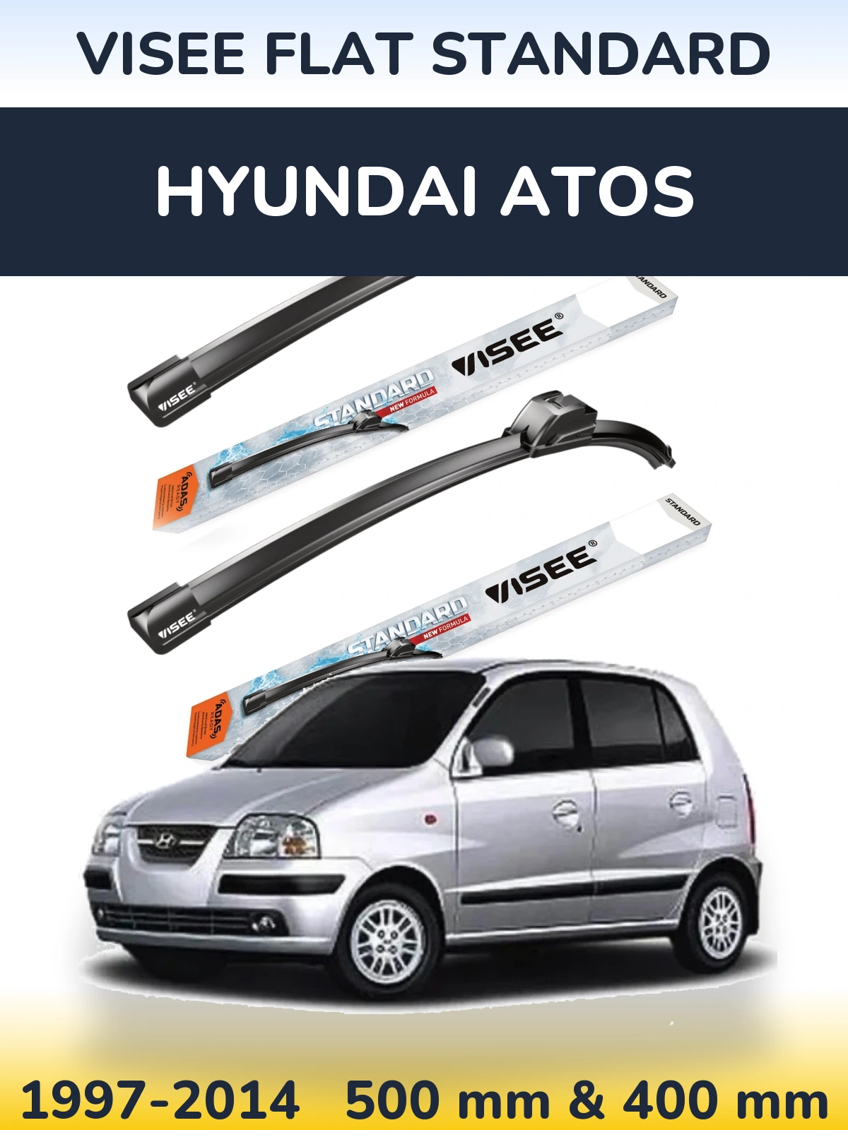 Komplet przednich wycieraczek VISEE FLAT STANDARD 500 & 400 mm do Hyundai Atos 1997-2014