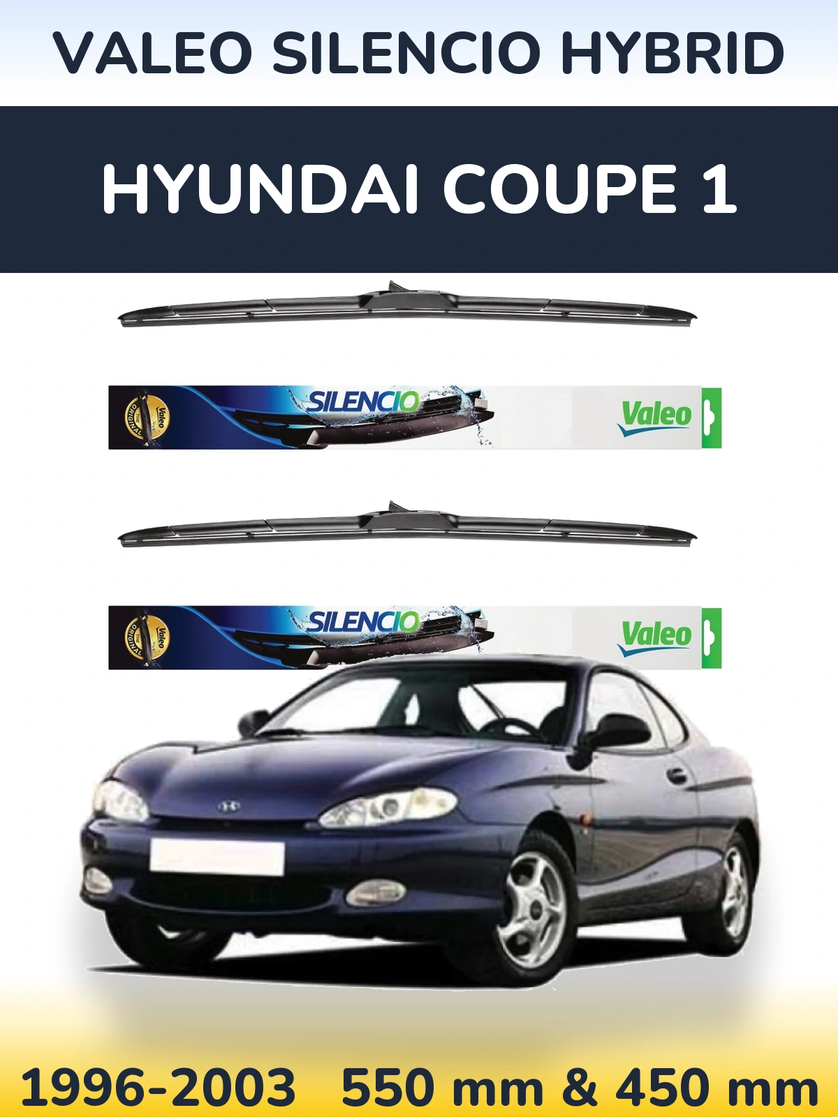 Komplet przednich wycieraczek Valeo Silencio Hybrid 550 & 450 mm do Hyundai Coupe 1 1996-2003