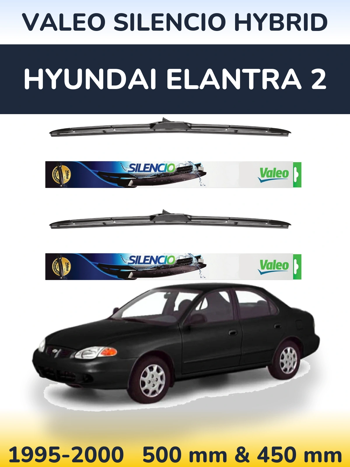 Комплект передних дворников Valeo Silencio Hybrid 500 & 450 мм для Hyundai Elantra 2 1995-2000
