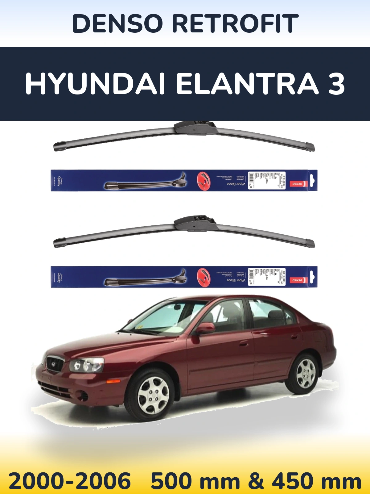 Komplet przednich wycieraczek Denso Retrofit 500 & 450 mm do Hyundai Elantra 3 2000-2006