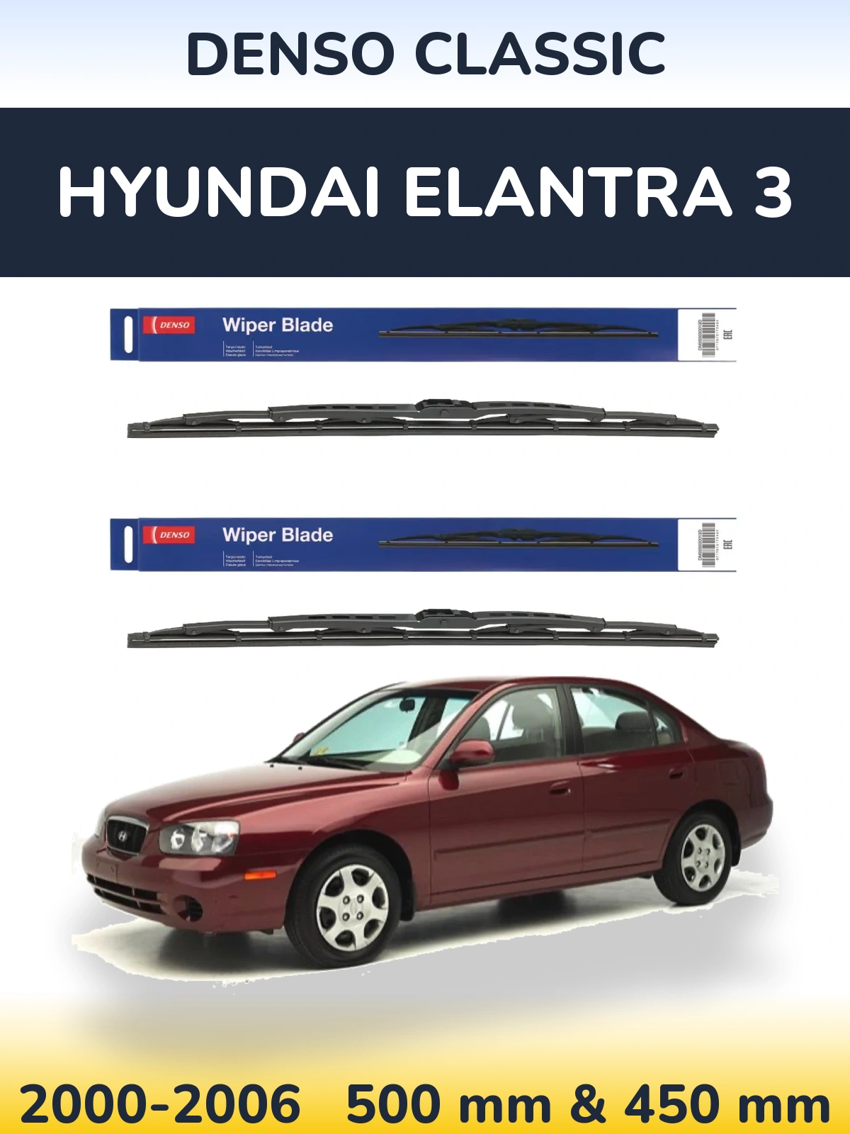 Komplet przednich wycieraczek Denso Classic 500 & 450 mm do Hyundai Elantra 3 2000-2006