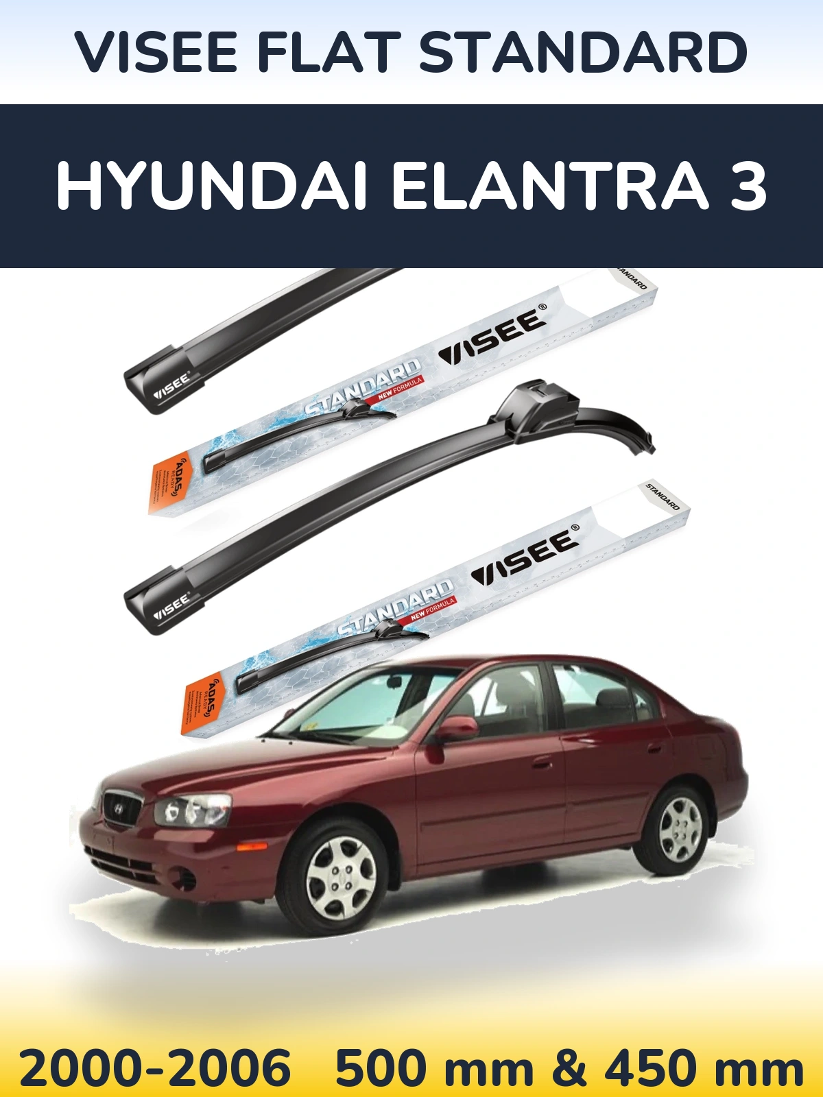 Komplet przednich wycieraczek VISEE FLAT STANDARD 500 & 450 mm do Hyundai Elantra 3 2000-2006