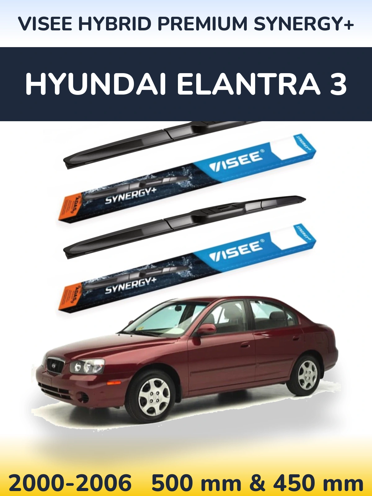 Komplet przednich wycieraczek VISEE HYBRID PREMIUM SYNERGY+ 500 & 450 mm do Hyundai Elantra 3 2000-2006