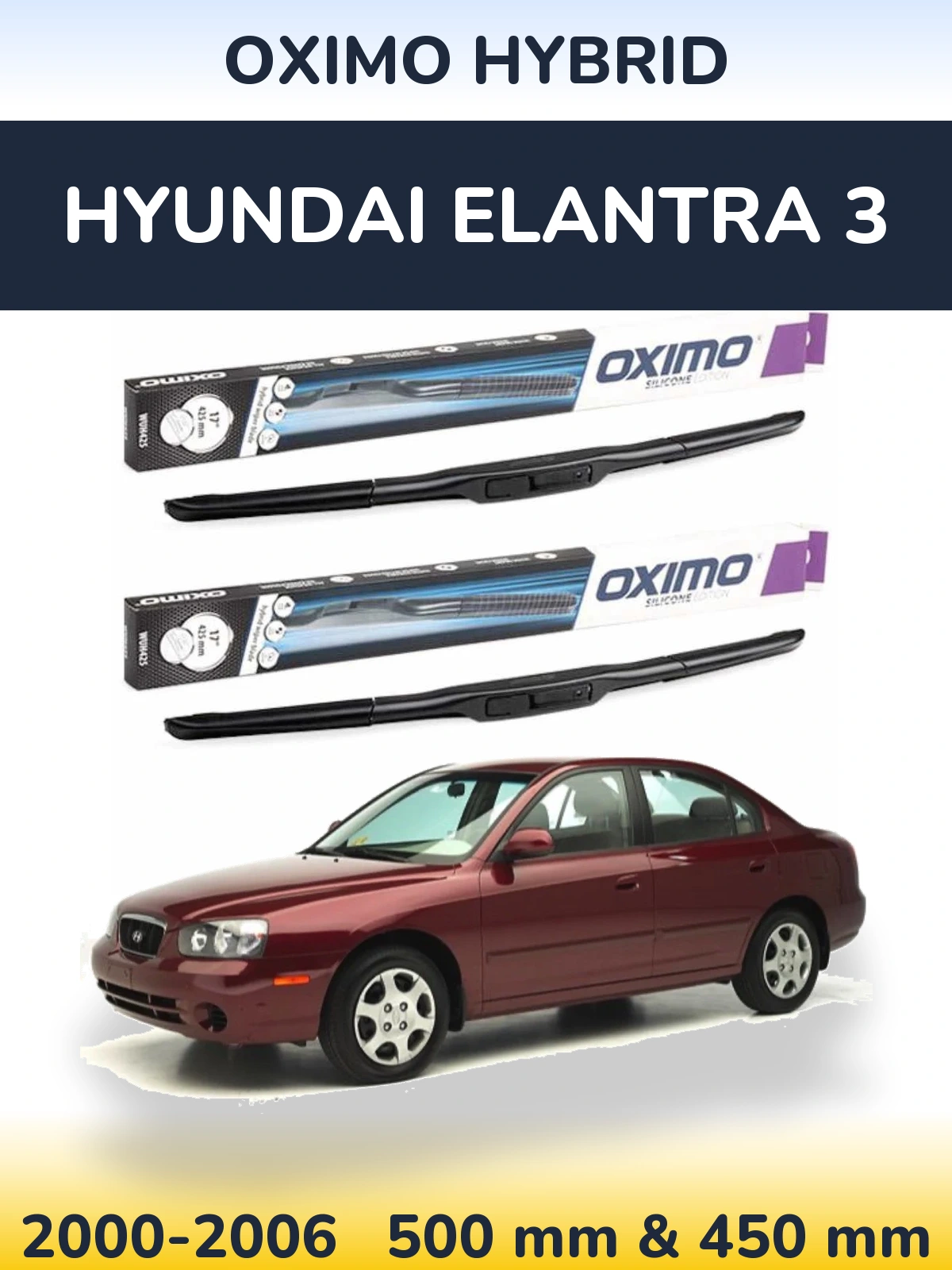 Komplet przednich wycieraczek Oximo Hybrid 500 & 450 mm do Hyundai Elantra 3 2000-2006