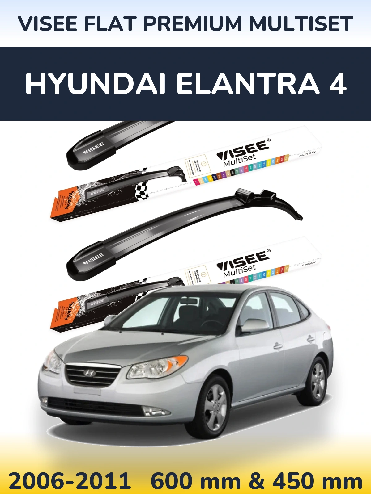 Komplet przednich wycieraczek VISEE FLAT PREMIUM MultiSet 600 & 450 mm do Hyundai Elantra 4 2006-2011