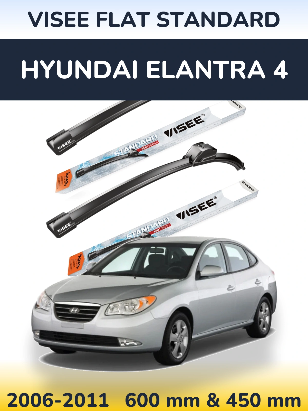 Komplet przednich wycieraczek VISEE FLAT STANDARD 600 & 450 mm do Hyundai Elantra 4 2006-2011