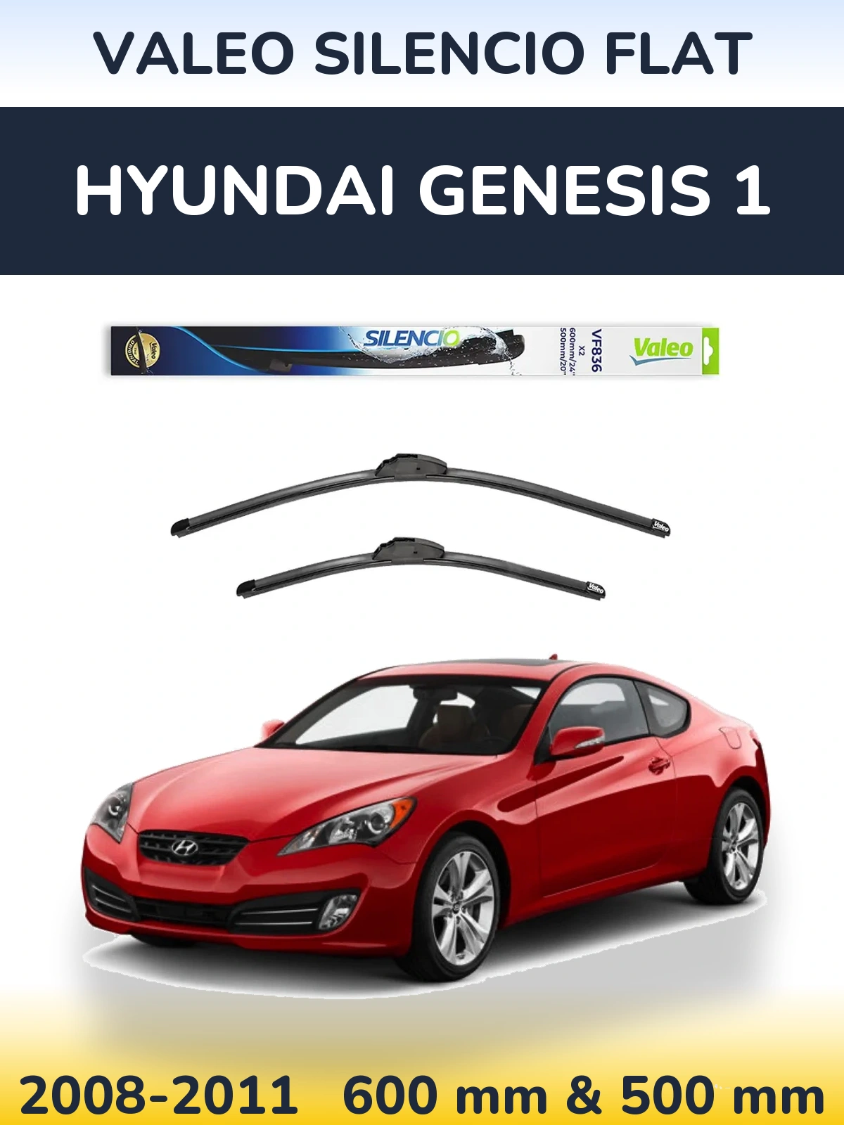 Komplet przednich wycieraczek Valeo Silencio Flat 600 & 500 mm do Hyundai Genesis 1 2008-2011
