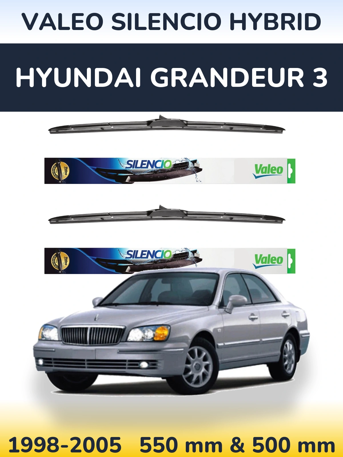 Комплект передних дворников Valeo Silencio Hybrid 550 & 500 мм для Hyundai Grandeur 3 1998-2005