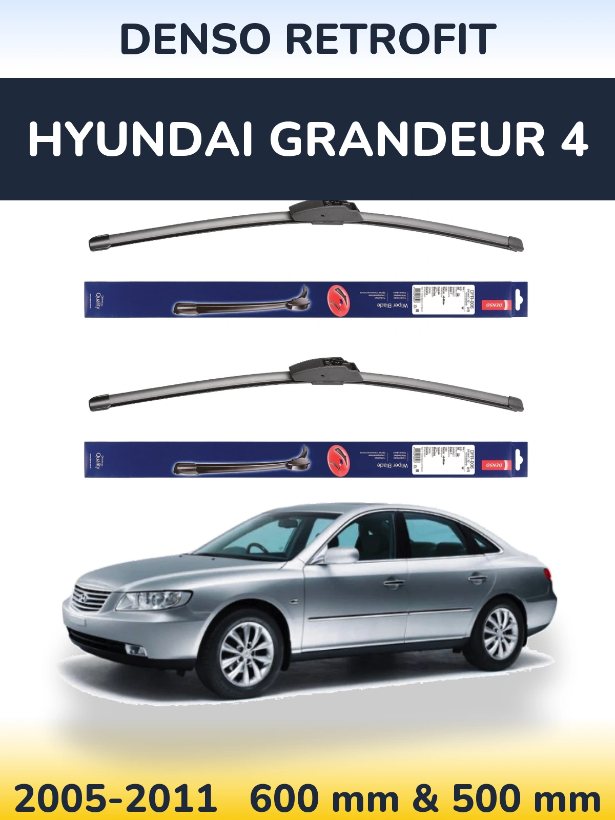 Комплект передних дворников Denso Retrofit 600 & 500 мм для Hyundai Grandeur 4 2005-2011