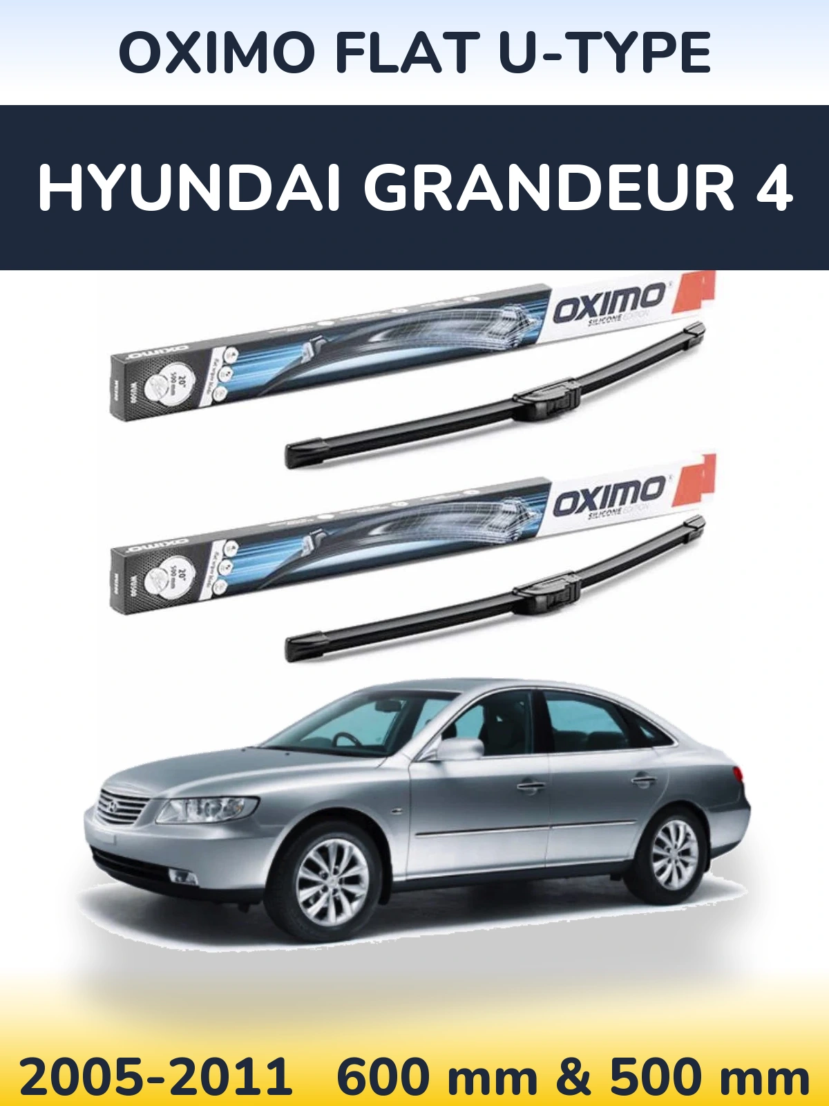 Комплект передних дворников Oximo Flat U-type 600 & 500 мм для Hyundai Grandeur 4 2005-2011