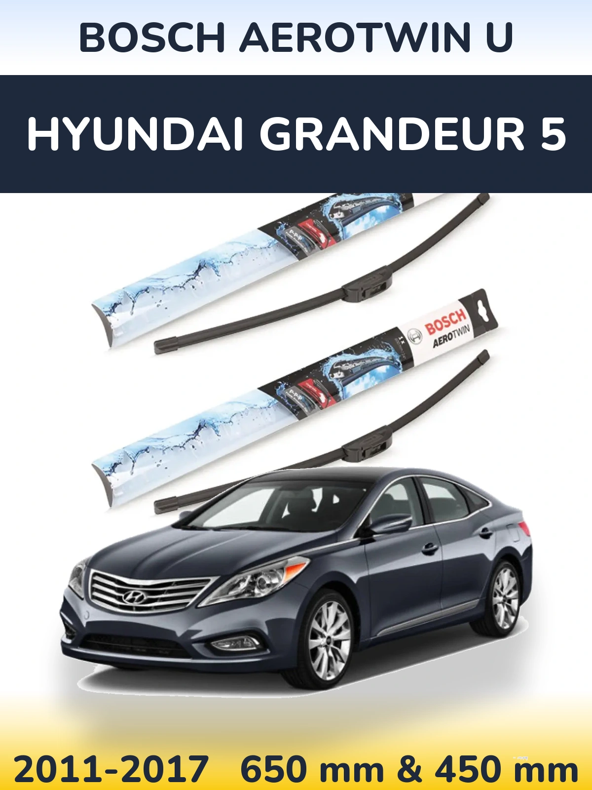 Komplet przednich wycieraczek BOSCH AeroTwin U 650 & 450 mm do Hyundai Grandeur 5 2011-2017