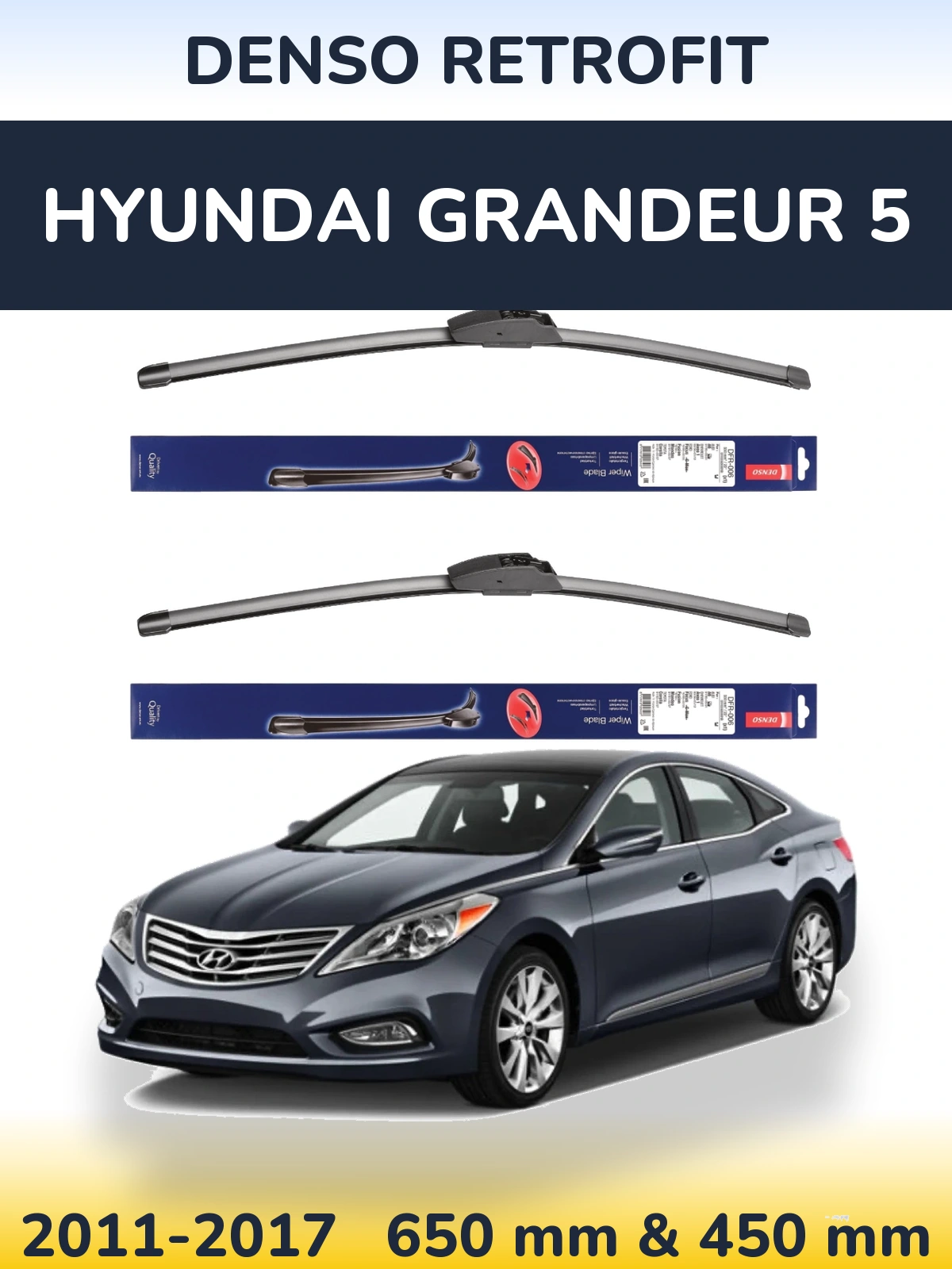 Комплект передних дворников Denso Retrofit 650 & 450 мм для Hyundai Grandeur 5 2011-2017