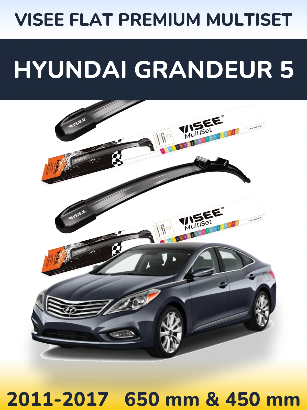Komplet przednich wycieraczek VISEE FLAT PREMIUM MultiSet 650 & 450 mm do Hyundai Grandeur 5 2011-2017