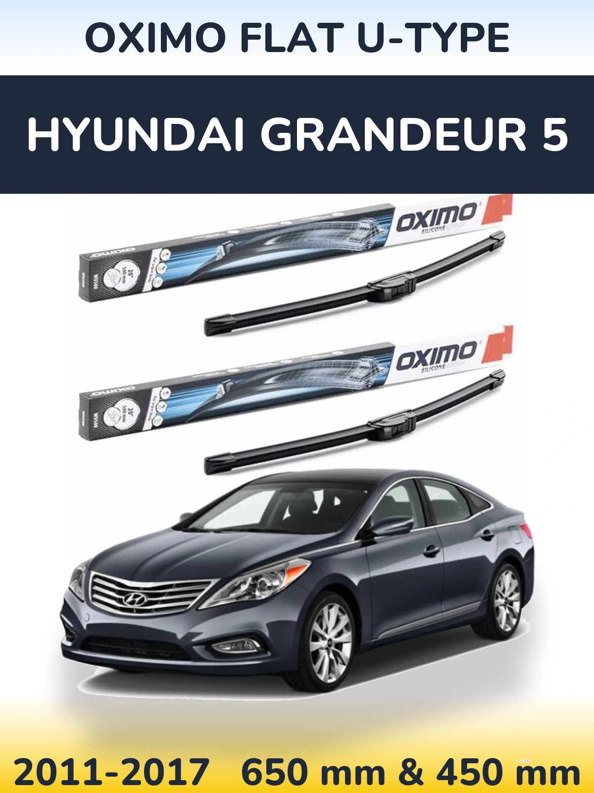 Комплект передних дворников Oximo Flat U-type 650 & 450 мм для Hyundai Grandeur 5 2011-2017