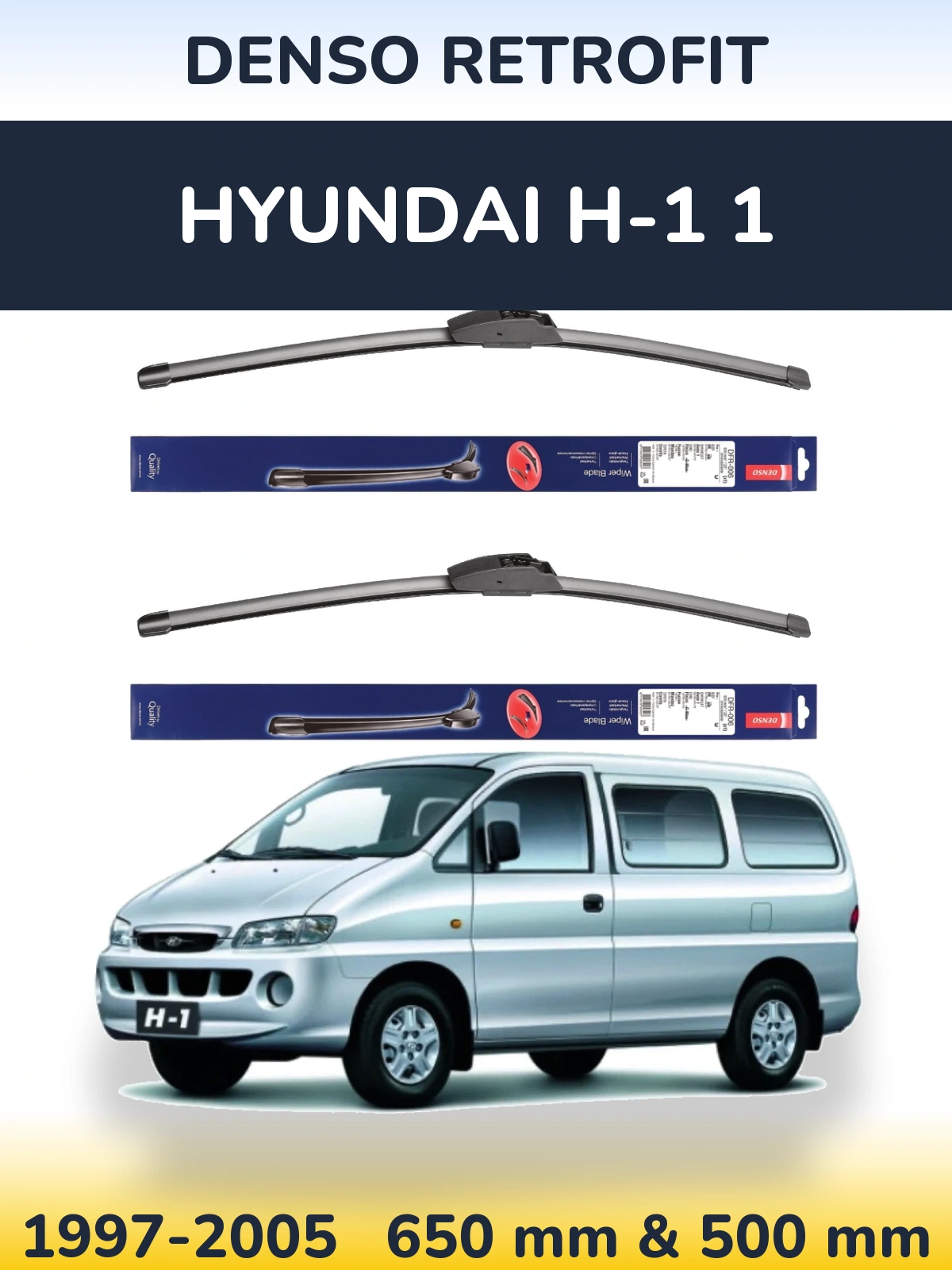 Komplet przednich wycieraczek Denso Retrofit 650 & 500 mm do Hyundai H-1 1 1997-2005