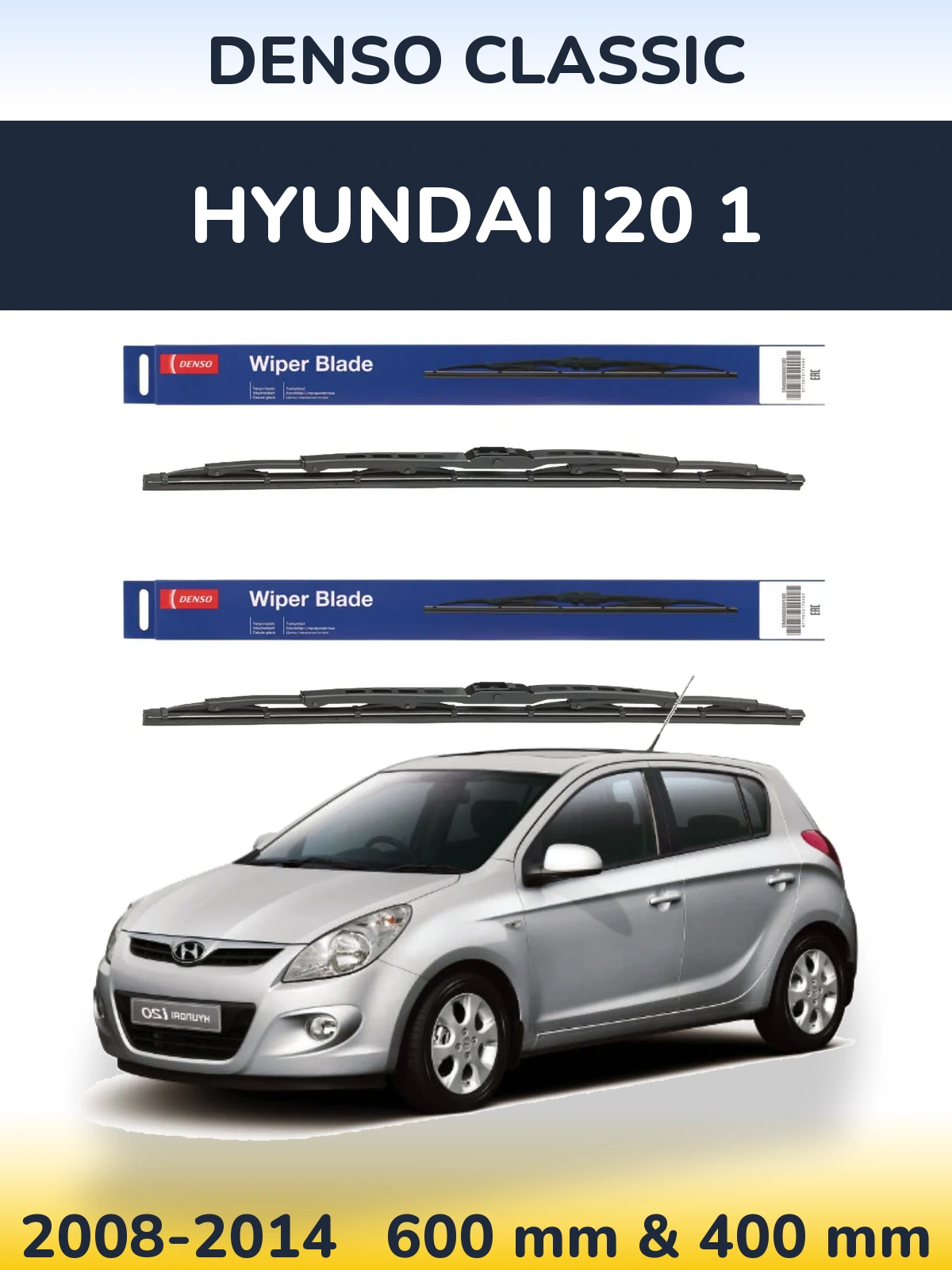 Komplet przednich wycieraczek Denso Classic 600 & 400 mm do Hyundai i20 1 2008-2014