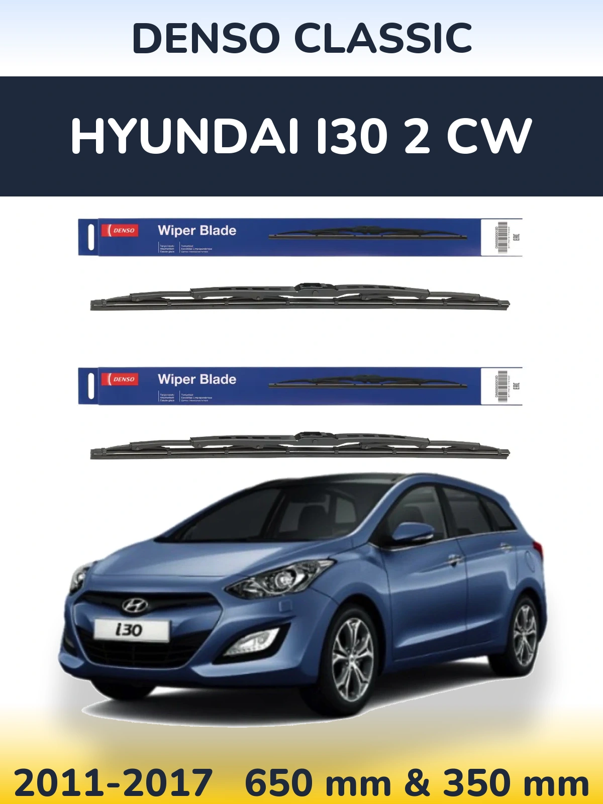 Komplet przednich wycieraczek Denso Classic 650 & 350 mm do Hyundai i30 2 CW 2011-2017