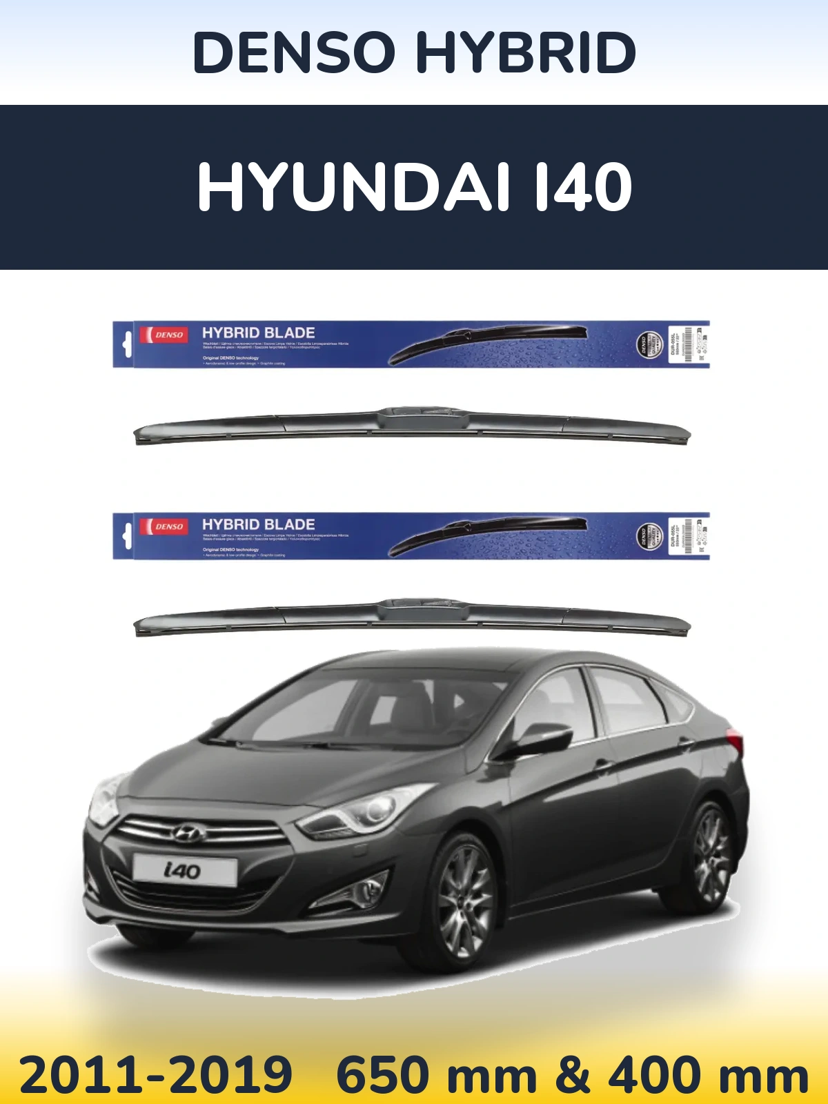 Komplet przednich wycieraczek Denso Hybrid 650 & 400 mm do Hyundai i40 2011-2019