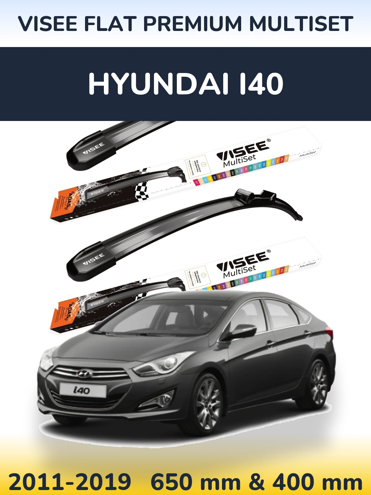 Komplet przednich wycieraczek VISEE FLAT PREMIUM MultiSet 650 & 400 mm do Hyundai i40 2011-2019