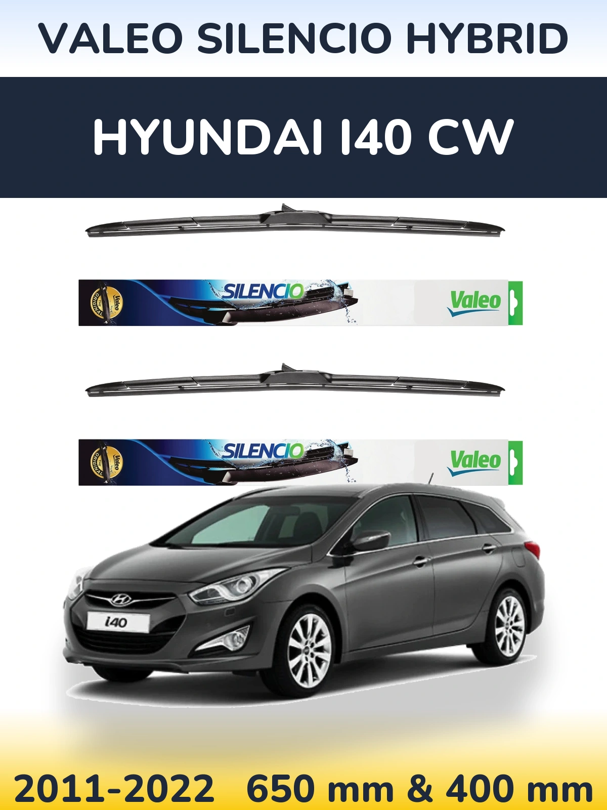 Комплект передних дворников Valeo Silencio Hybrid 650 & 400 мм для Hyundai i40 CW 2011-2022