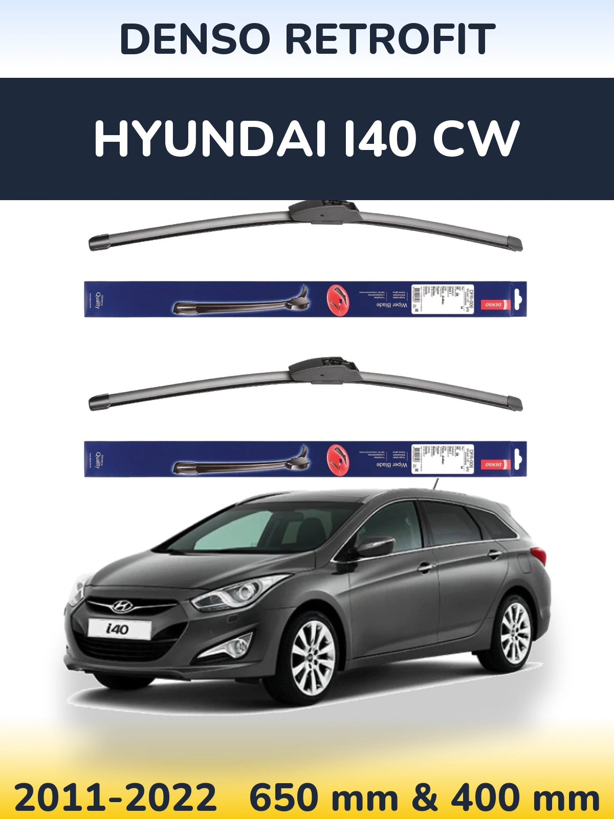Комплект передних дворников Denso Retrofit 650 & 400 мм для Hyundai i40 CW 2011-2022