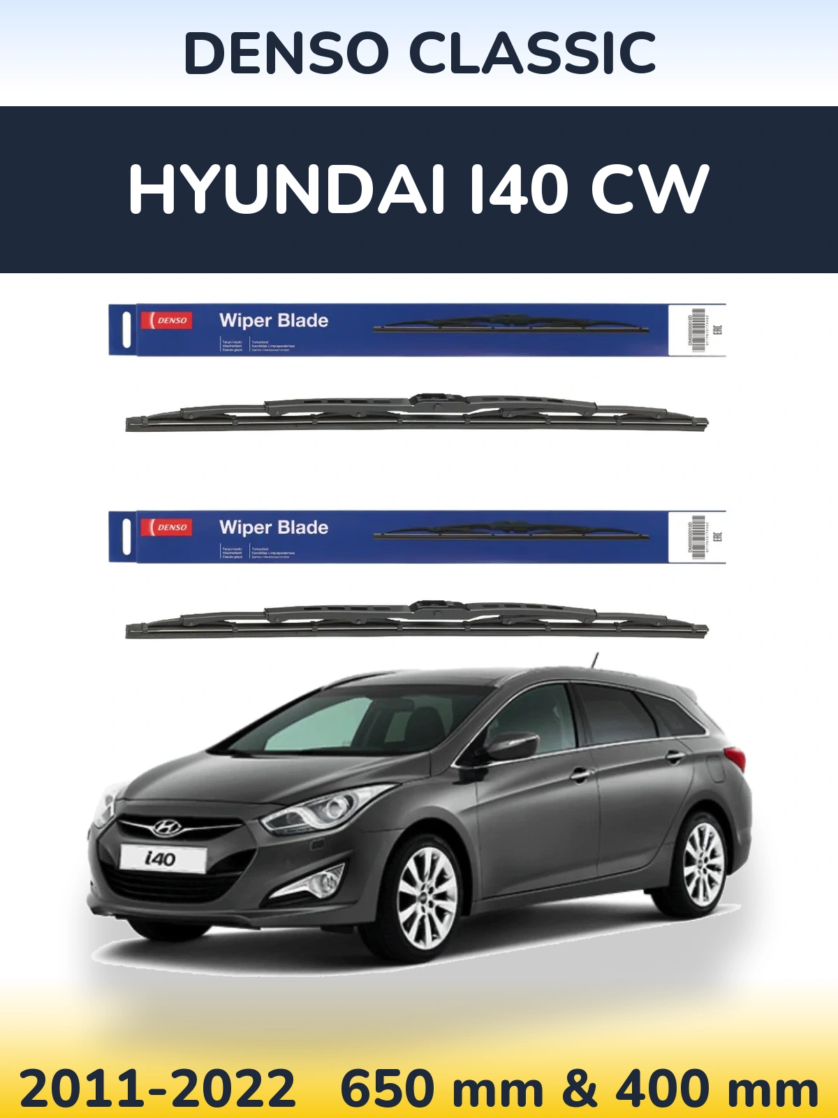 Komplet przednich wycieraczek Denso Classic 650 & 400 mm do Hyundai i40 CW 2011-2022