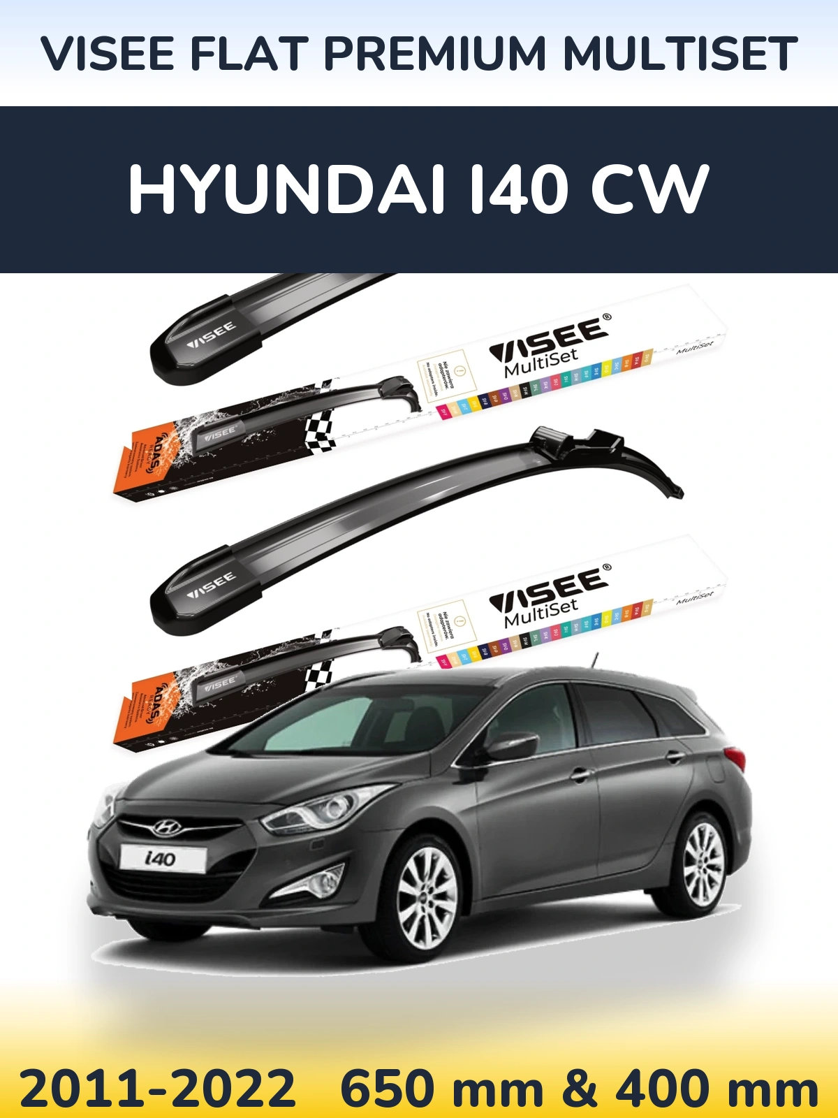 Komplet przednich wycieraczek VISEE FLAT PREMIUM MultiSet 650 & 400 mm do Hyundai i40 CW 2011-2022
