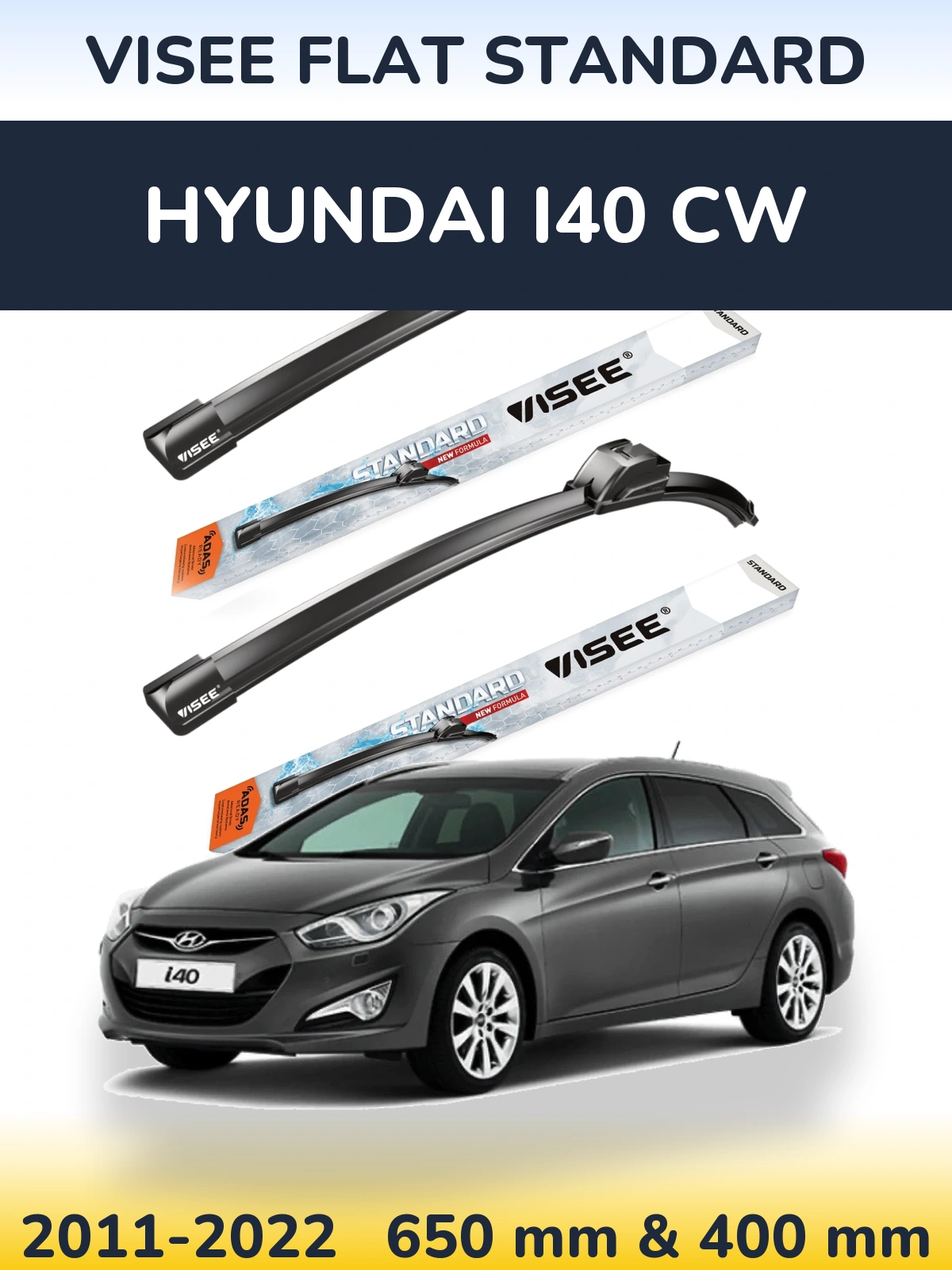 Komplet przednich wycieraczek VISEE FLAT STANDARD 650 & 400 mm do Hyundai i40 CW 2011-2022