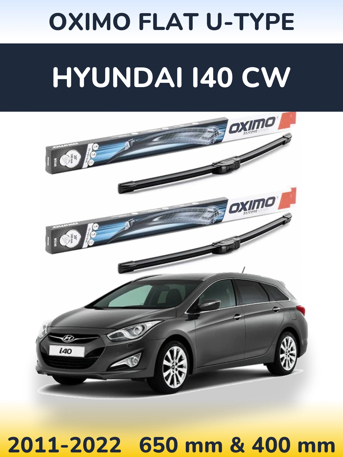 Комплект передних дворников Oximo Flat U-type 650 & 400 мм для Hyundai i40 CW 2011-2022