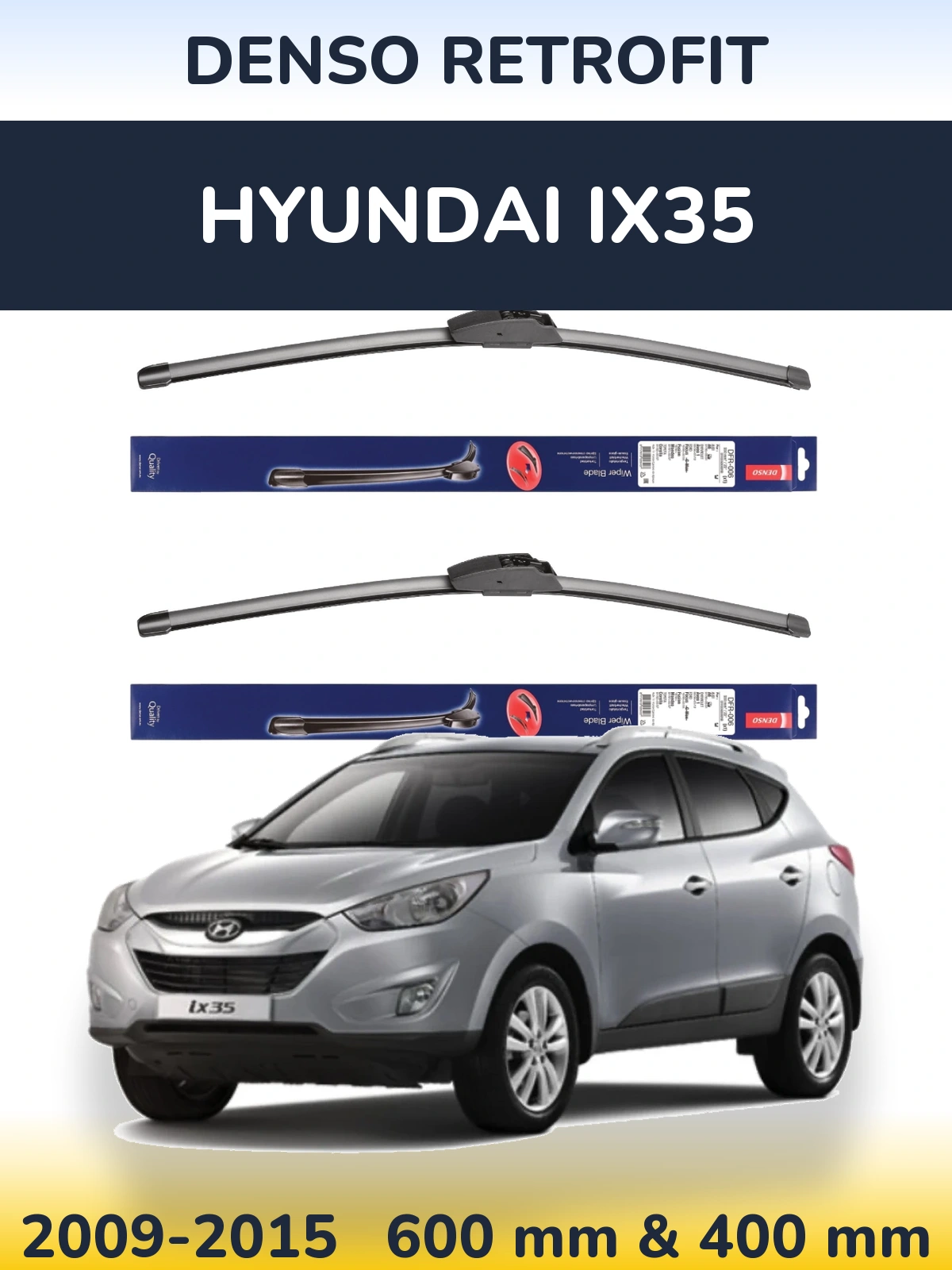 Komplet przednich wycieraczek Denso Retrofit 600 & 400 mm do Hyundai ix35 2009-2015