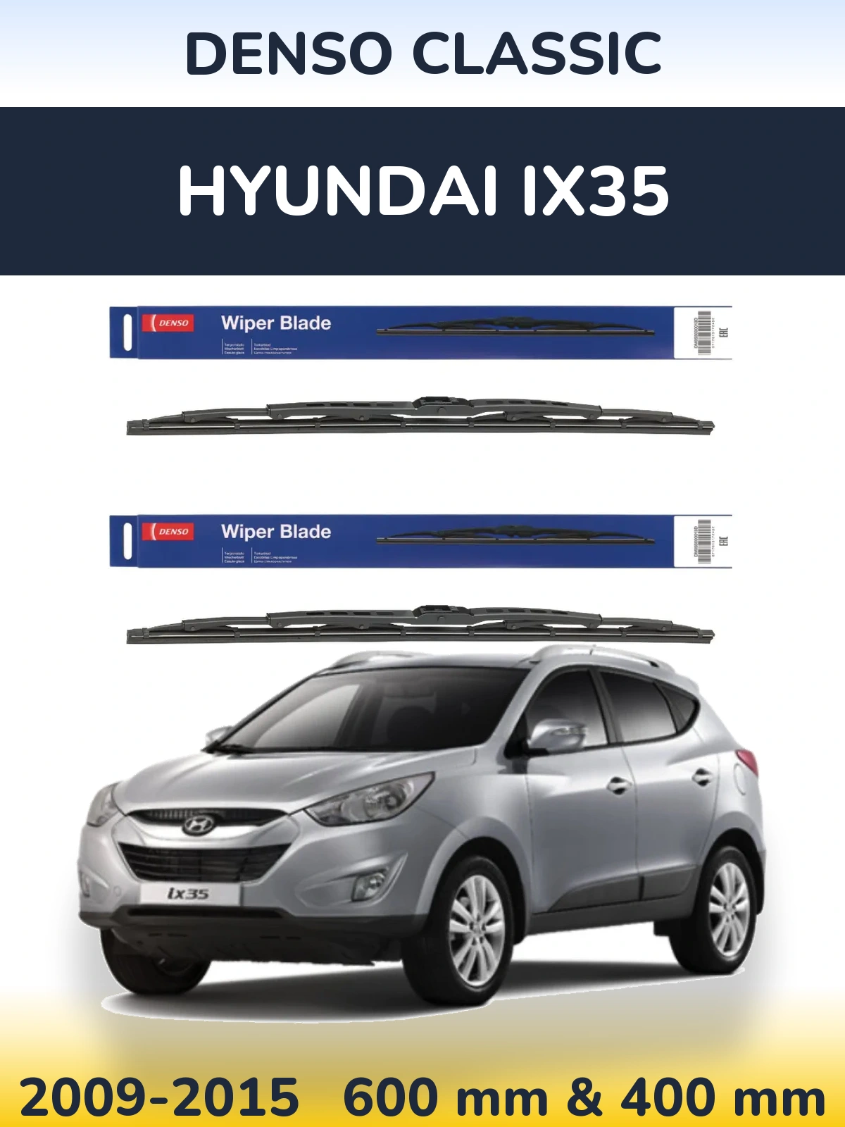 Komplet przednich wycieraczek Denso Classic 600 & 400 mm do Hyundai ix35 2009-2015