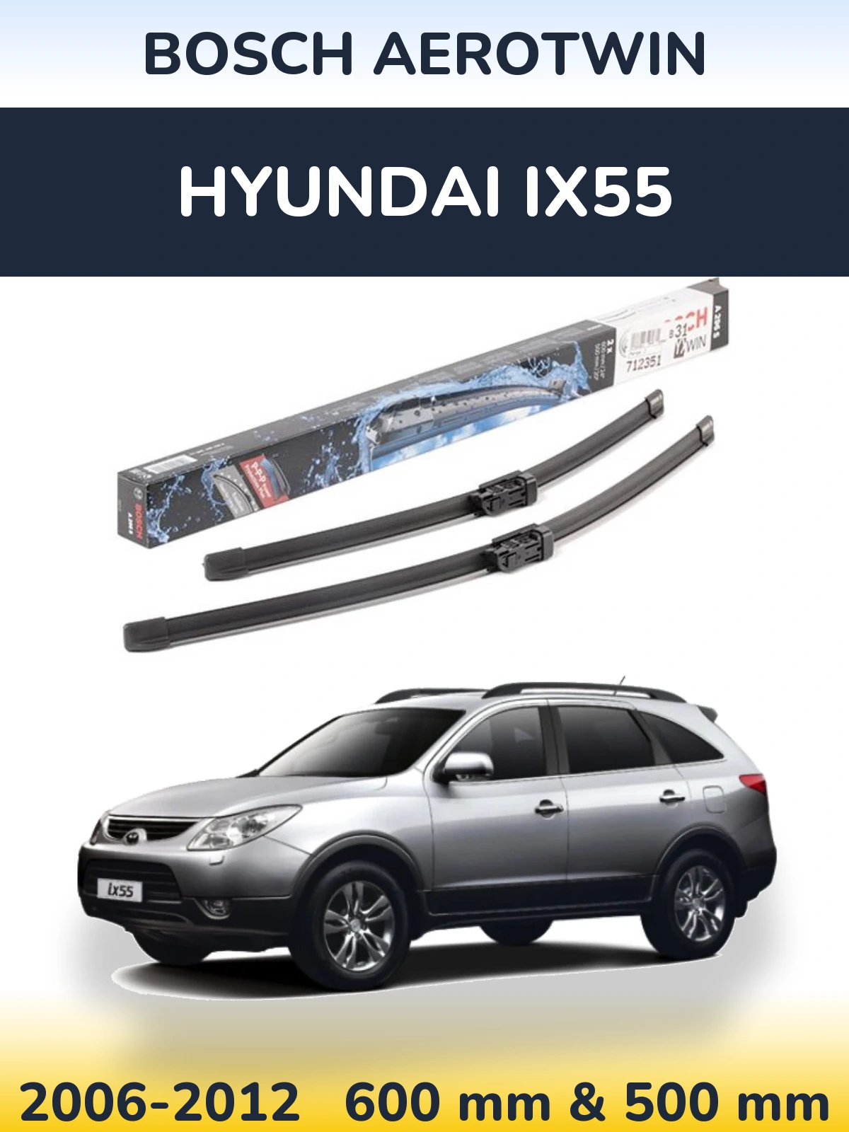 Komplet przednich wycieraczek BOSCH AeroTwin 600 & 500 mm do Hyundai ix55 2006-2012
